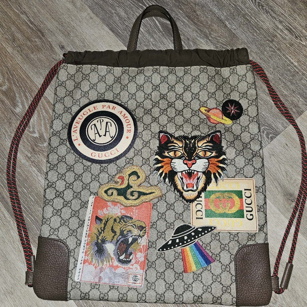 Rare Like New Patchwork Gucci Drawstring Backpack - image 1